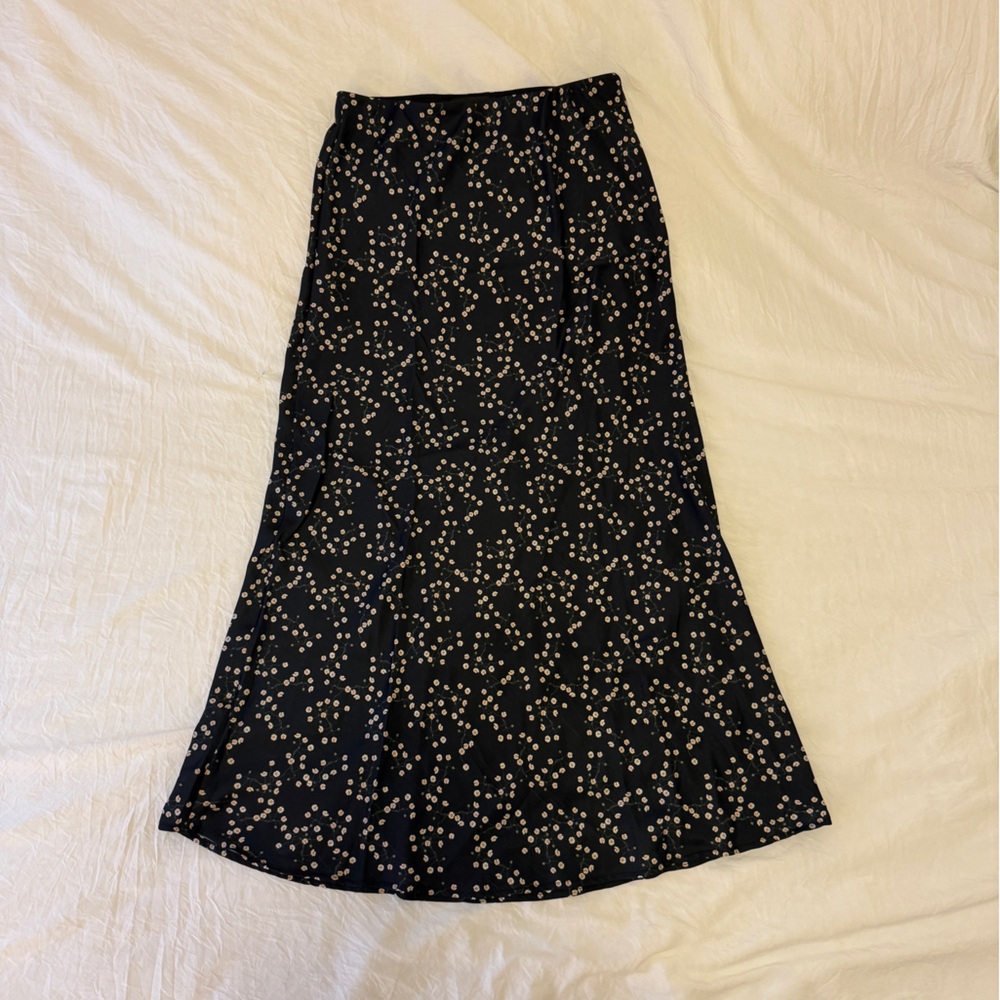 Urban Outfitters, Black and Pale Yellow Floral, Polka Dot Skirt. XS